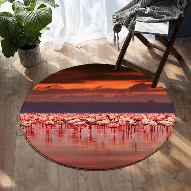 Rond vloerkleed flamingo's zonsondergang