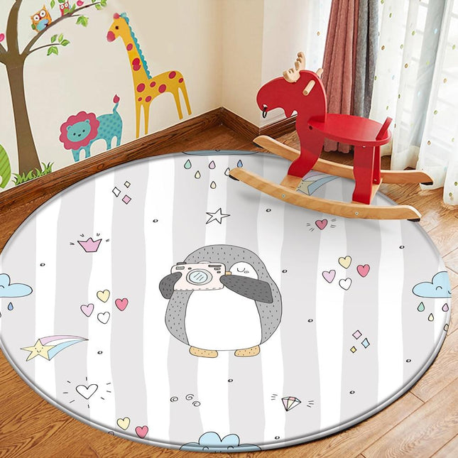 Rond speelkleed met pinguïn fotograaf
