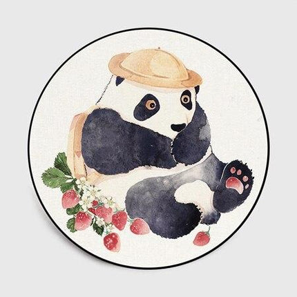 Rond kindervloerkleed panda met aardbeien