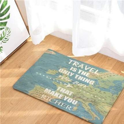Vloerkleed met wereldkaart en reiscitaat