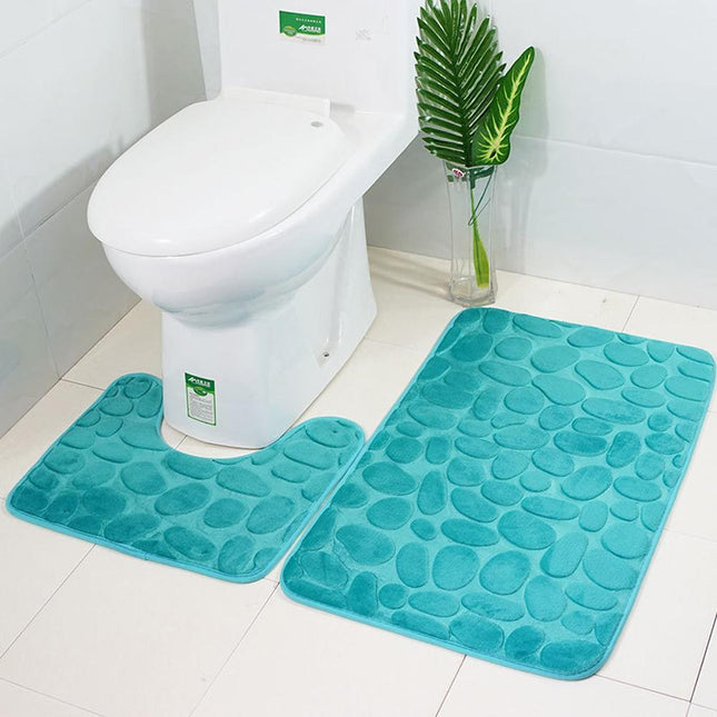 Turquoise badmat en wc-mat set