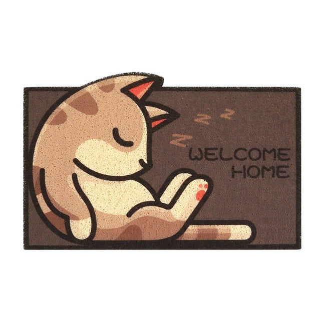 Grappige deurmat met slapende kat