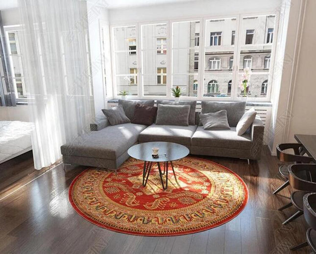 Klein rond oosters vloerkleed rood