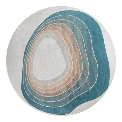 Rond Scandinavisch vloerkleed blauw beige
