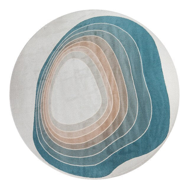 Rond Scandinavisch vloerkleed blauw beige