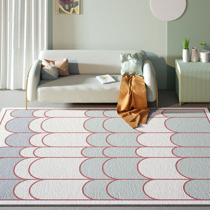 Modern vloerkleed met bogen blauw wit