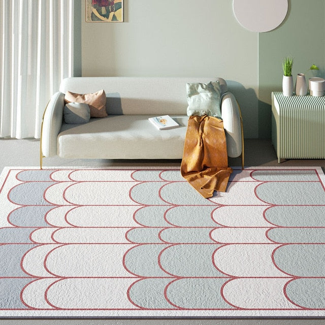 Modern vloerkleed met bogen blauw wit