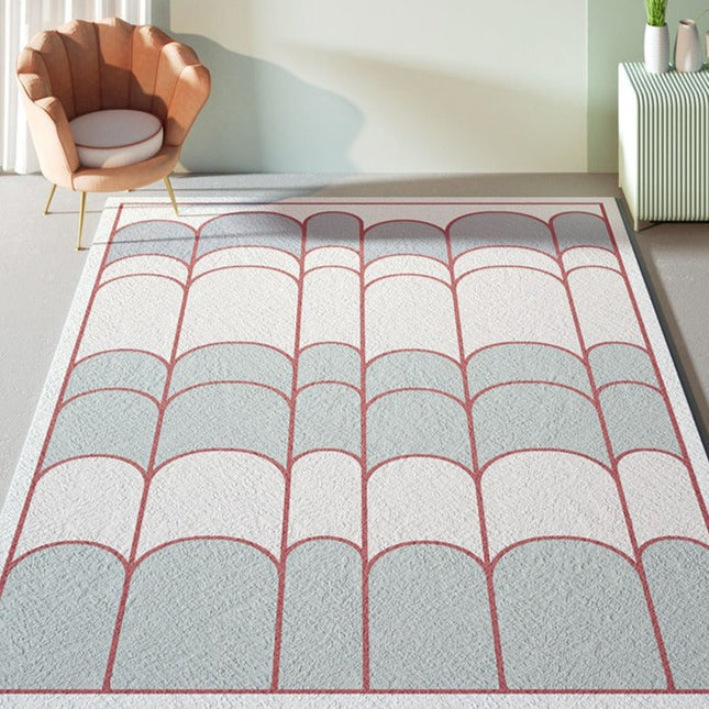 Modern vloerkleed met bogen blauw wit