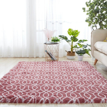 Rood wit shaggy vloerkleed geometrisch design