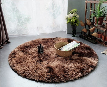 Rond bruin hoogpolig vloerkleed extra zacht