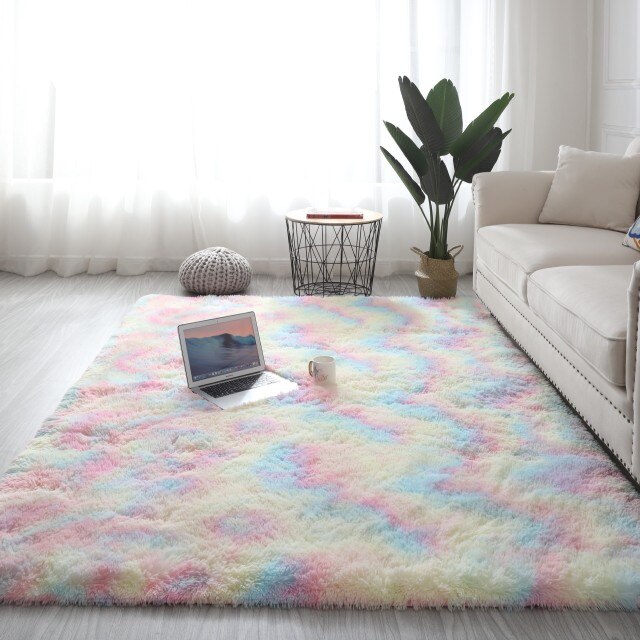 Zacht hoogpolig regenboog vloerkleed