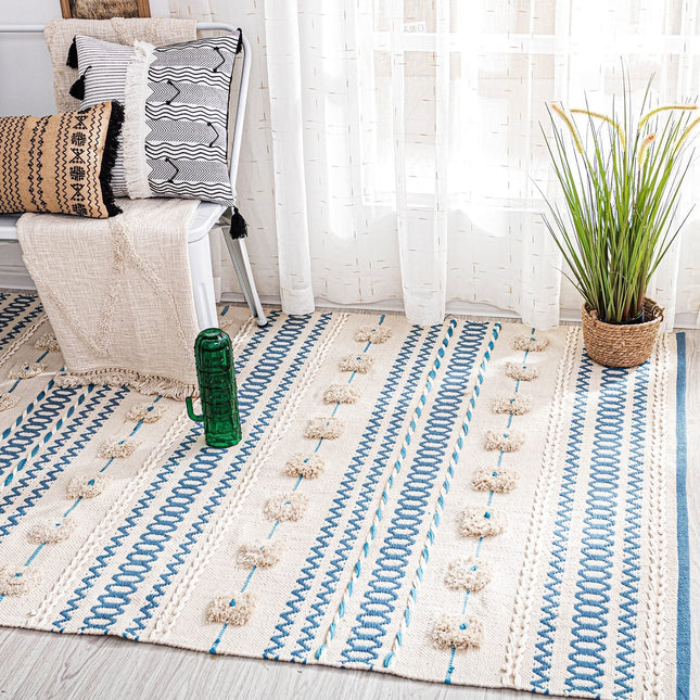 Getuft vloerkleed wit en blauw