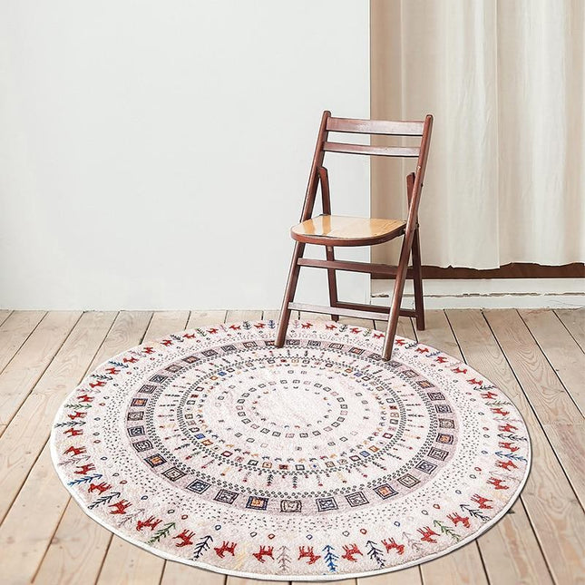 Rond boho vloerkleed wit en rood