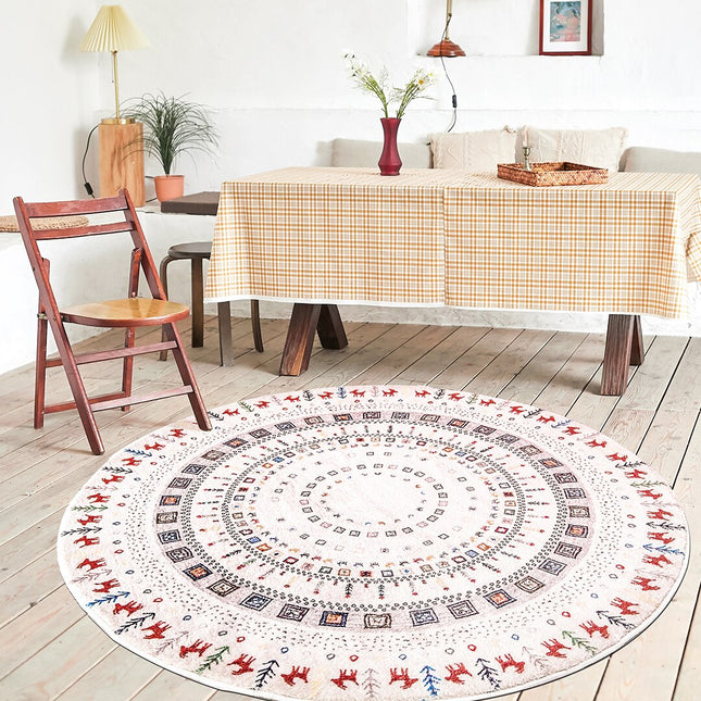 Rond boho vloerkleed wit en rood