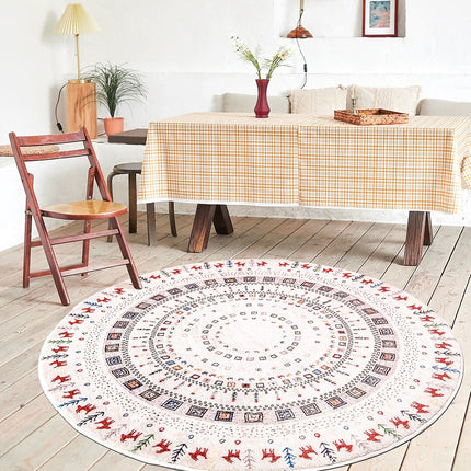 Rond boho vloerkleed wit en rood