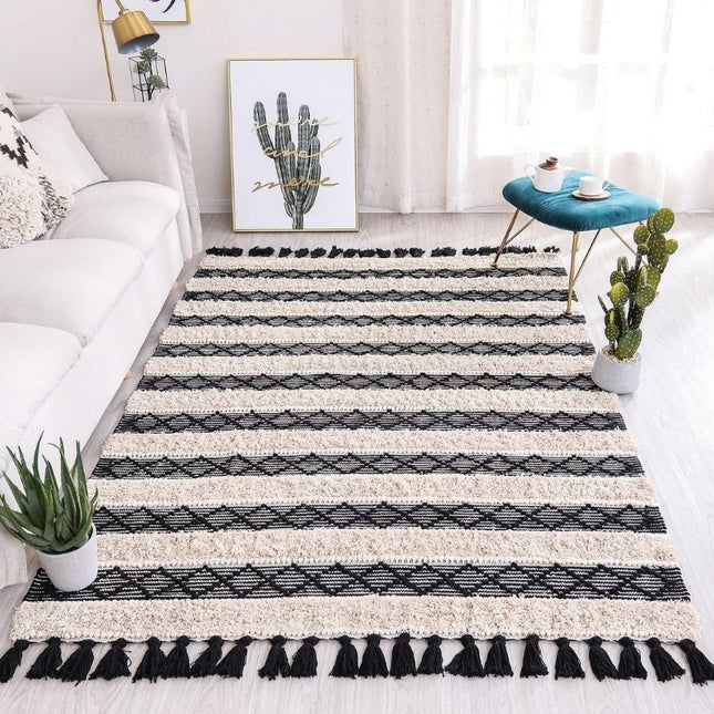 Berbers vloerkleed ecru en zwart