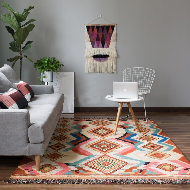 Handgemaakt wollen Berbers vloerkleed kleurrijk