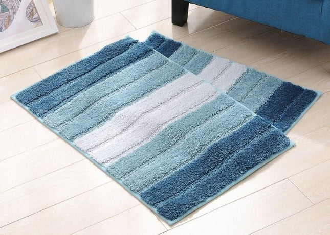 Blauw en wit gestreepte badmat