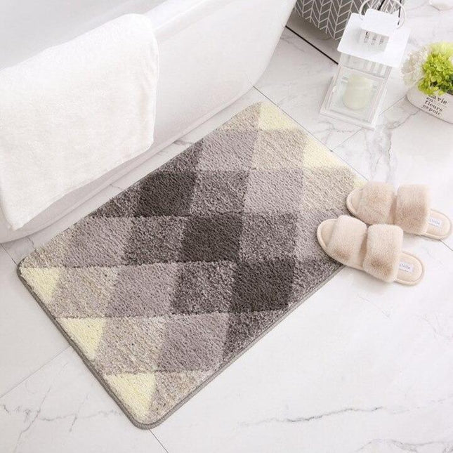 Grijs zilveren geruite badmat