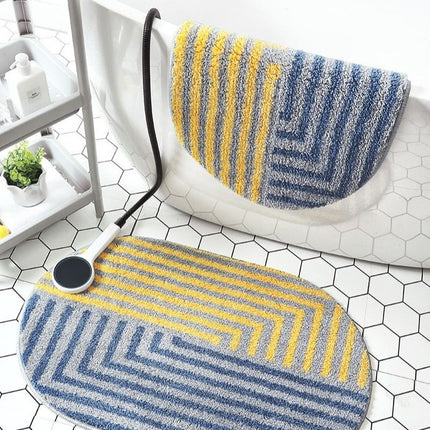 Ovale badmat geel en blauw geometrisch