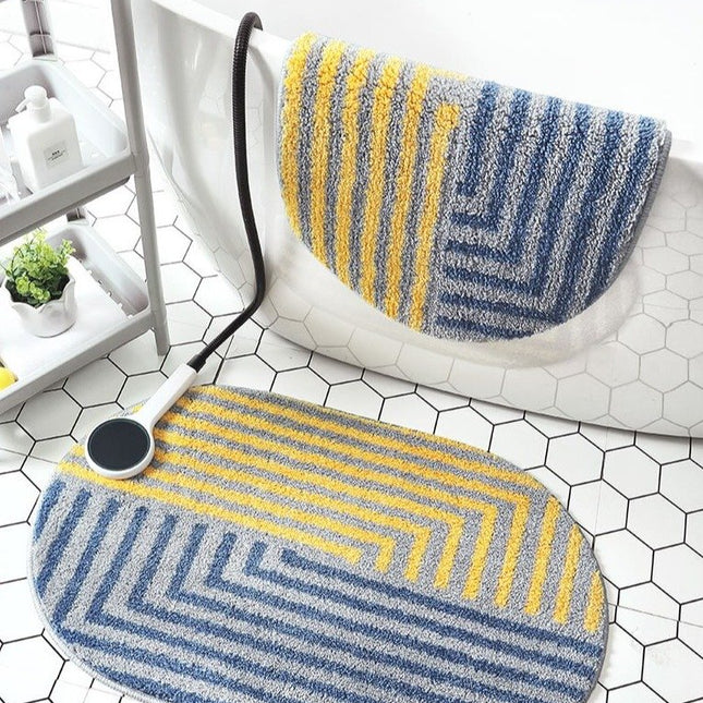 Ovale badmat geel en blauw geometrisch