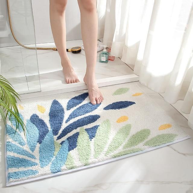 Badmat met botanisch bladeren patroon