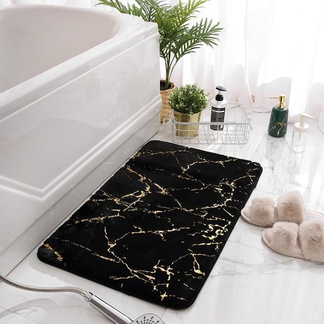 Badmat zwart met goud marmerlook