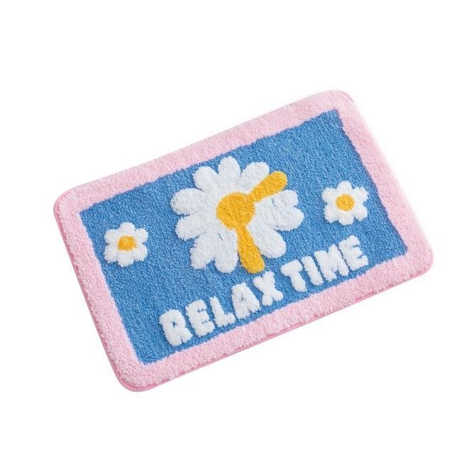 Blauwe badmat met bloemen 'Relax Time'