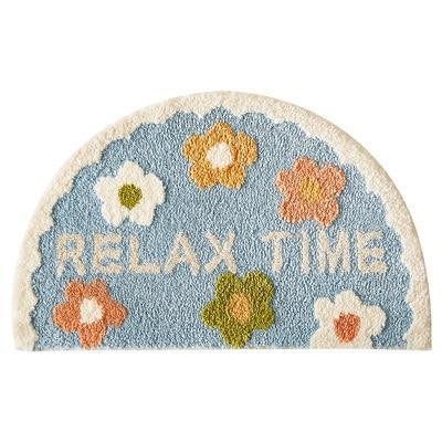 Halfronde badmat met bloemen "Relax Time"