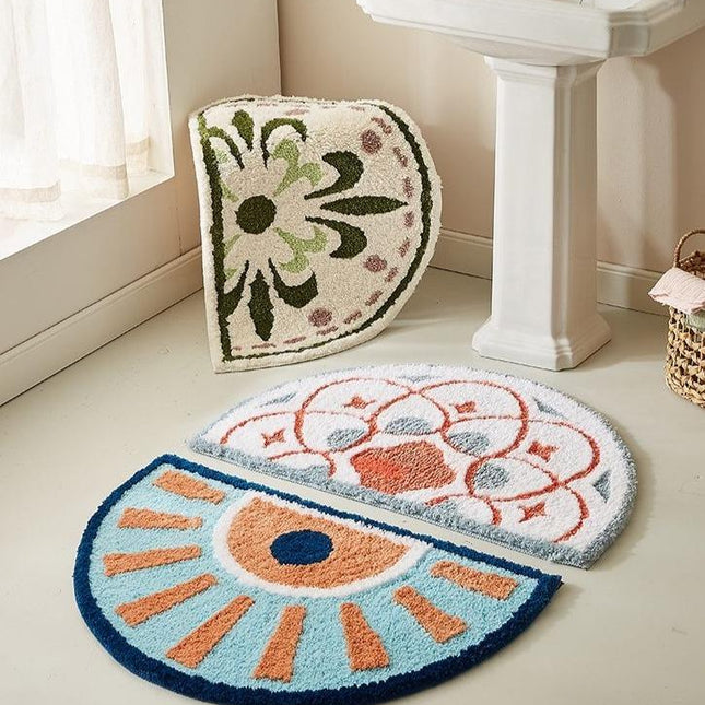 Halfronde badmat met een zonnig design