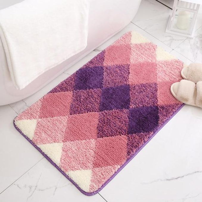 Paars roze badmat met ruitpatroon