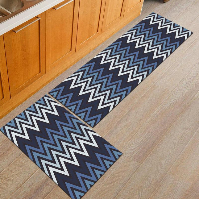 Donkerblauwe keukenloper met zigzagpatroon