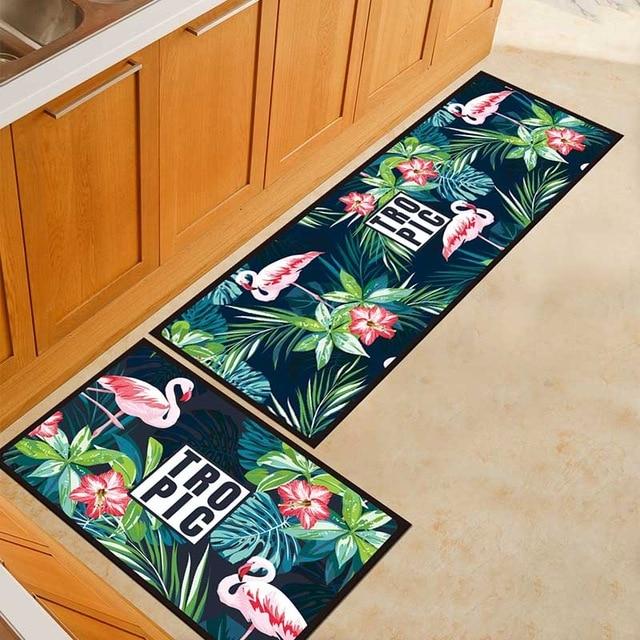 Keukenmat met flamingo's en tropische bladeren