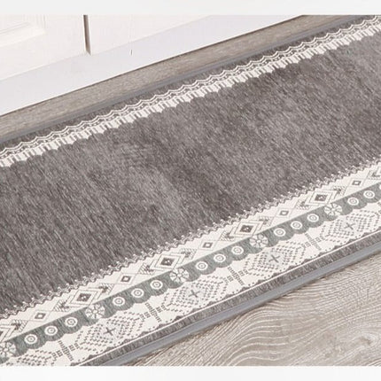 Antracietgrijze keukenloper met sierlijke rand