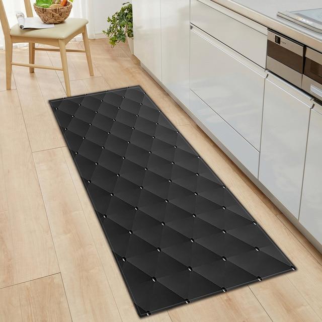 Zwarte keukenloper met 3D geometrisch design