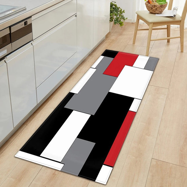 Moderne keukenloper zwart rood geometrisch