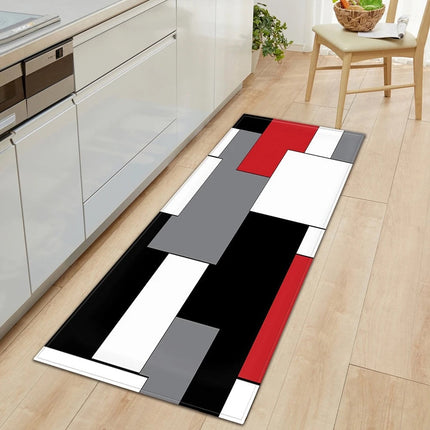 Moderne keukenloper zwart rood geometrisch