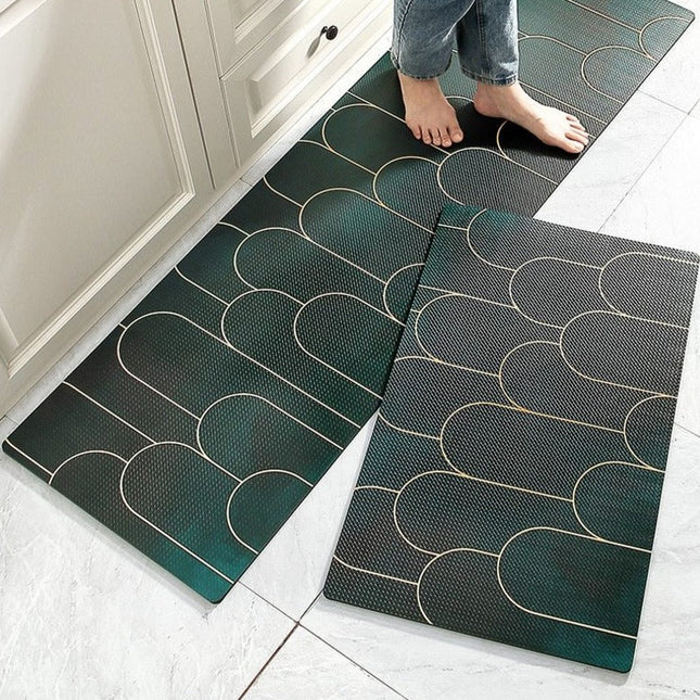 Donkergroene keukenmat met Art Deco design