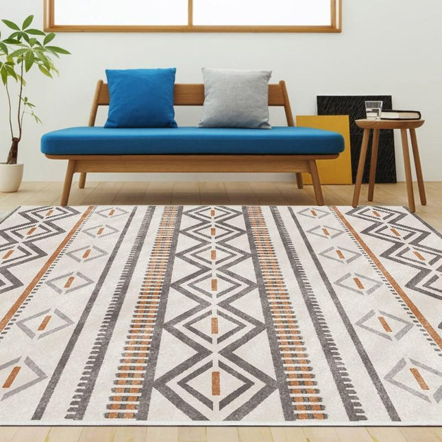 Woonkamer vloerkleed beige en bruin