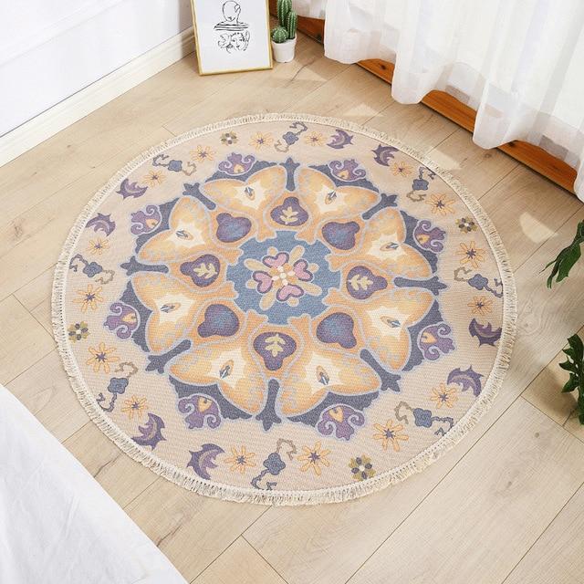 Rond vloerkleed beige en paars