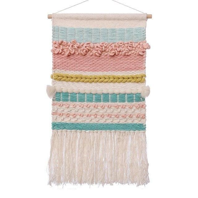 Decoratief geweven wandkleed in pasteltinten