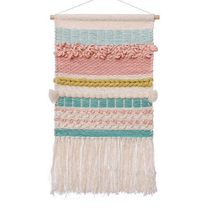 Decoratief geweven wandkleed in pasteltinten