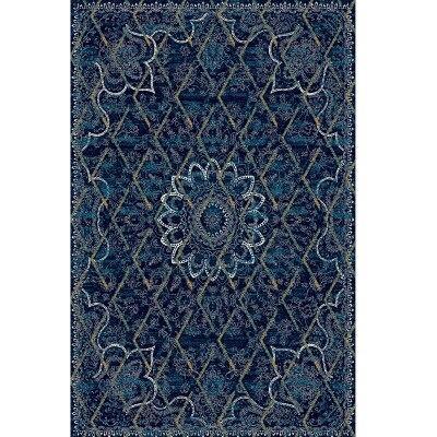 Donkerblauw design vloerkleed vintage stijl