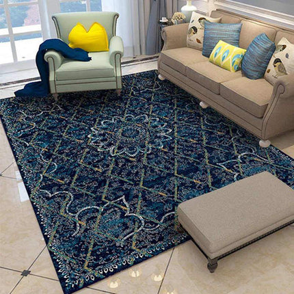 Donkerblauw design vloerkleed vintage stijl