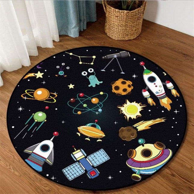 Rond kindervloerkleed met raketten ruimtevaart