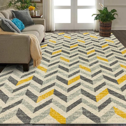 Vloerkleed mosterdgeel en grijs chevron