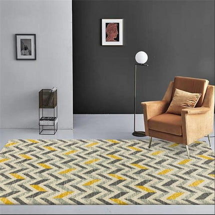 Vloerkleed mosterdgeel en grijs chevron