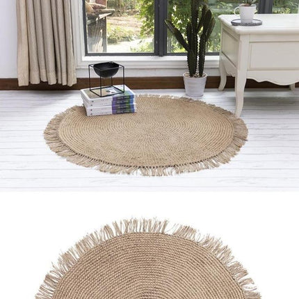 Rond beige vloerkleed van jute