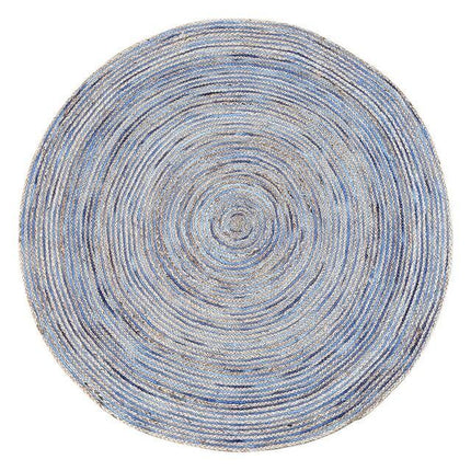 Rond blauw vloerkleed van jute