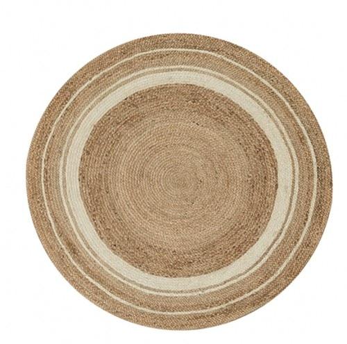 Rond jute vloerkleed met witte strepen